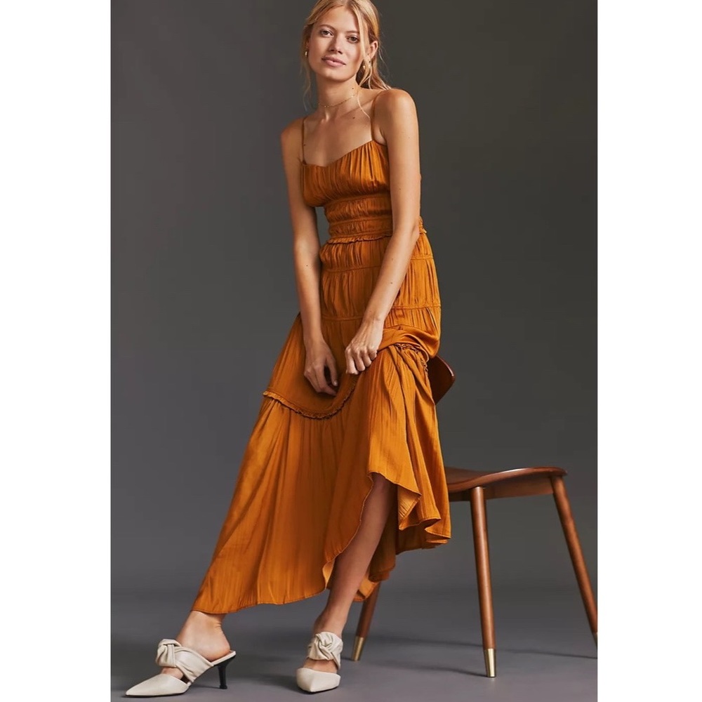 Anthropologie Ruched Slip Dress | Gold, Size 6